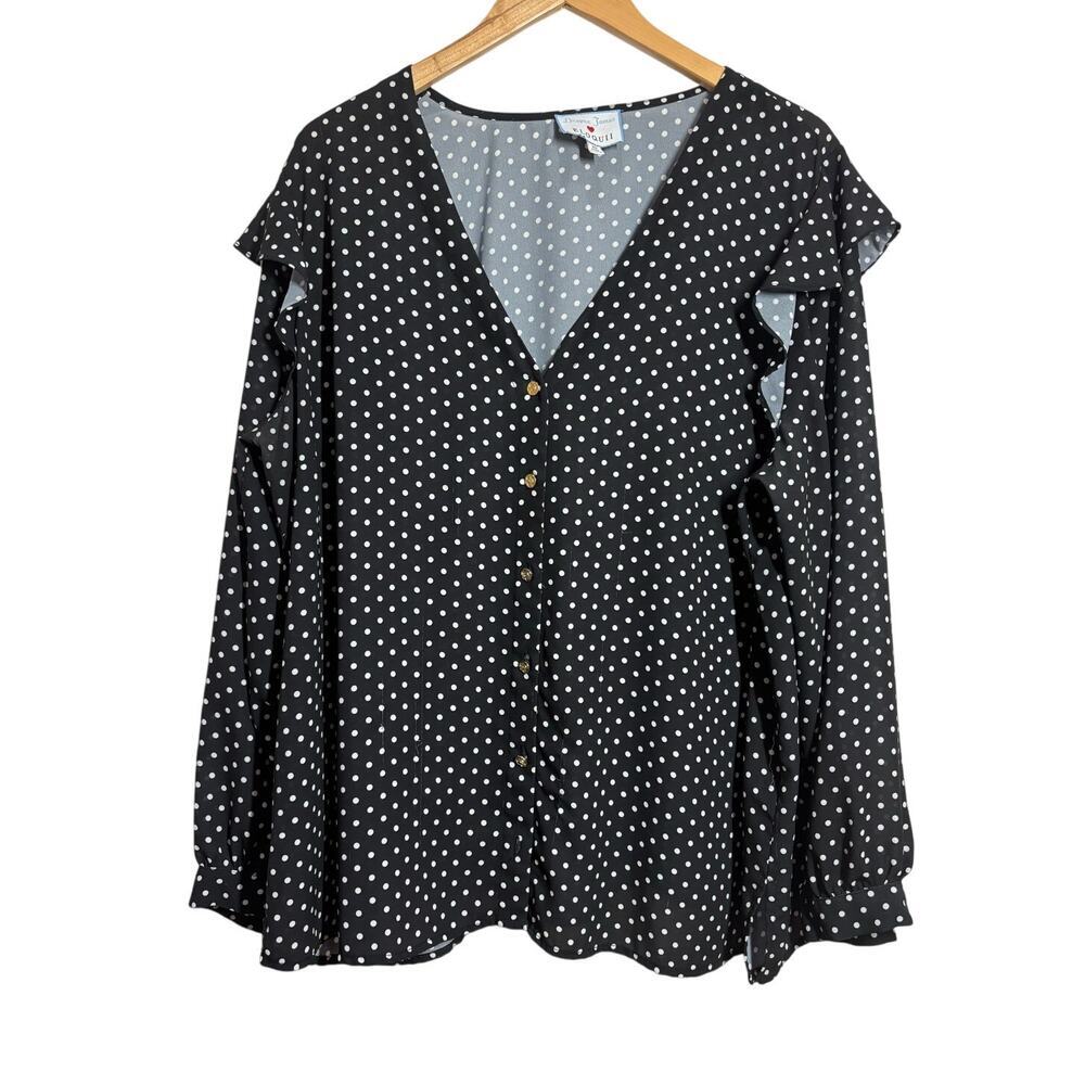 Draper James x Eloquii Women 20 Polka-Dot V-Neck Button Down Professional Top